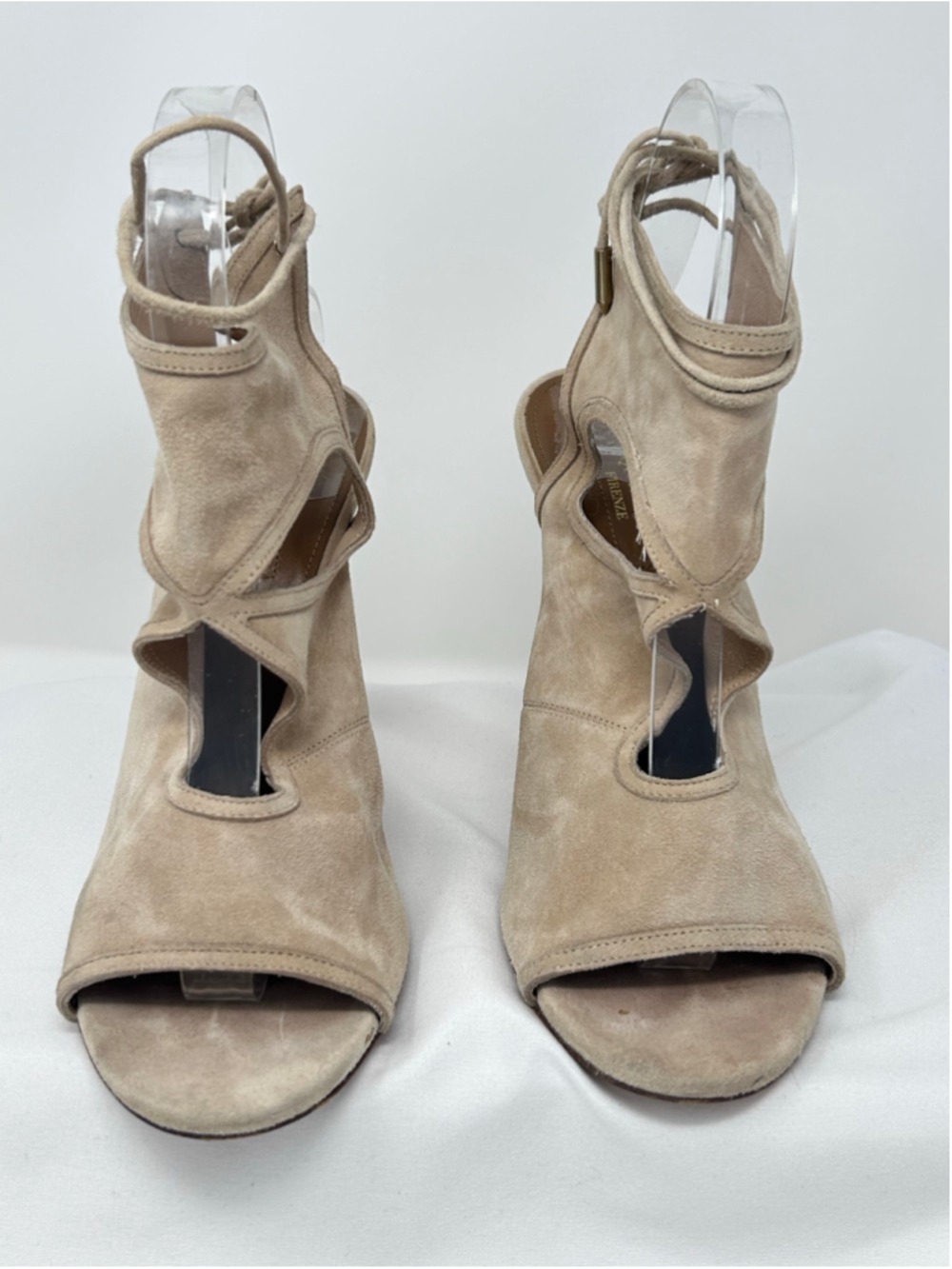 Aquazzura Sexy Thing Nude Beige Suede Lace Up Heels 38.5 Peep Toe - Picture 6 of 12